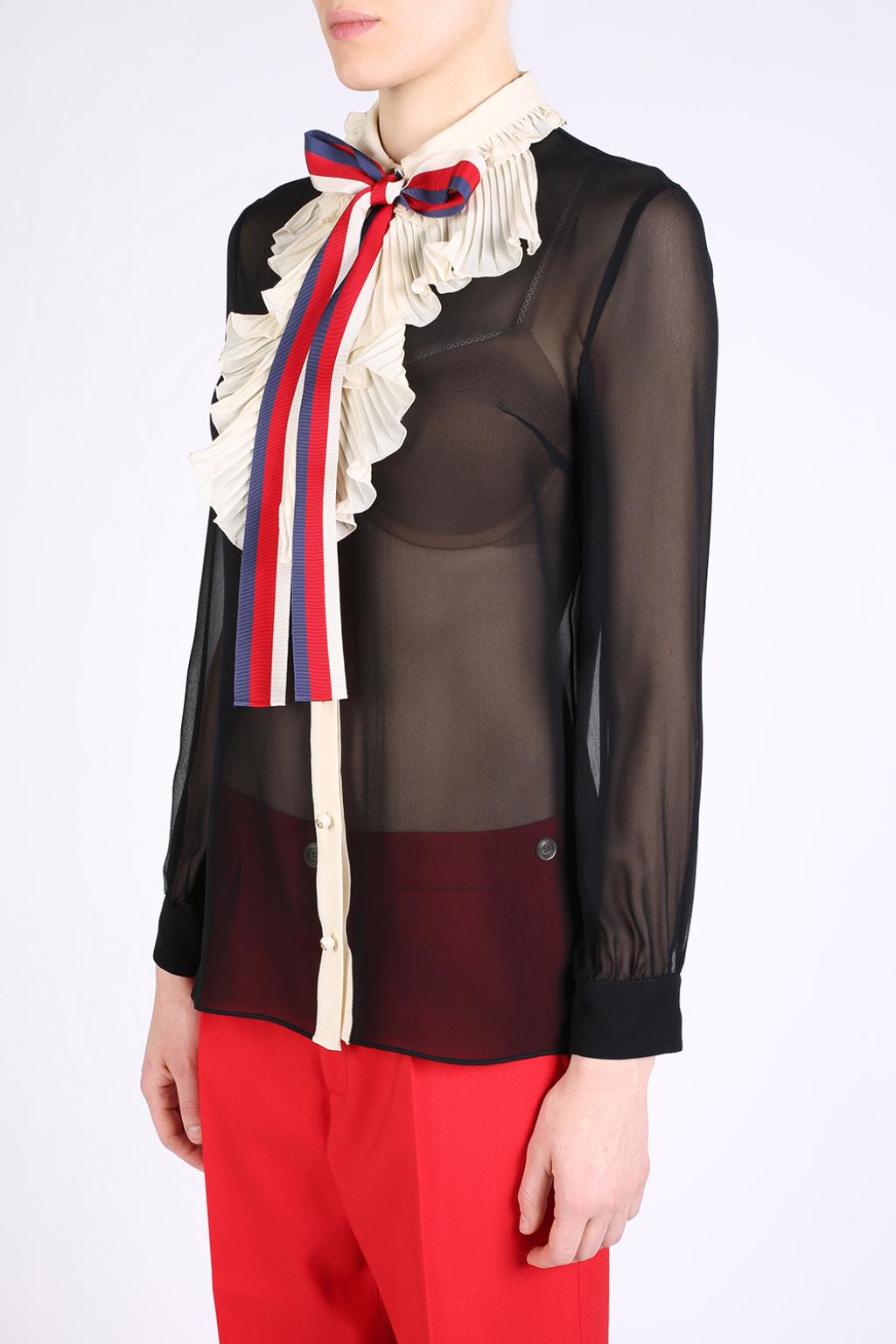 gucci ruffled silk georgette shirt